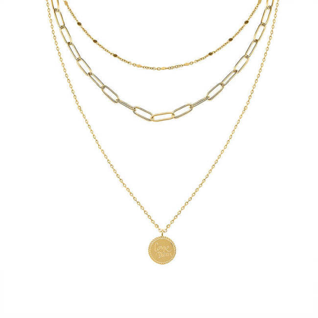 Wholesale Stainless Steel Multi-layered Coin Necklace