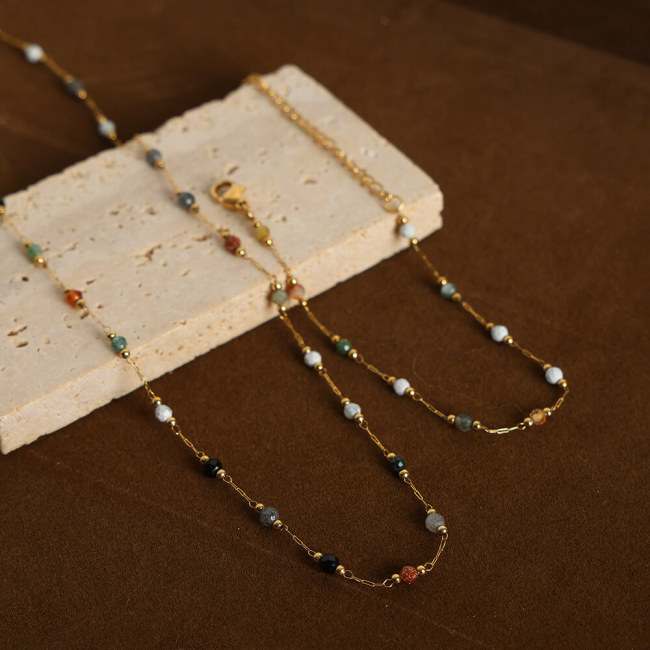 Wholesle Natural Stone Beaded Necklace Bracelet Set