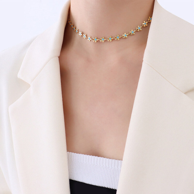 Wholesale Stainless Steel Blue Flower Bracelet