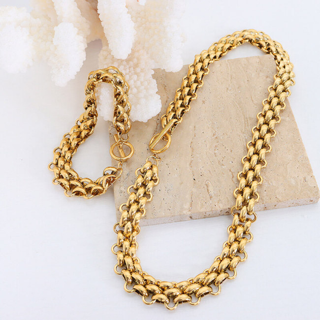 Wholesale Stainless Steel Women Robust Link Necklace Bracelet Set