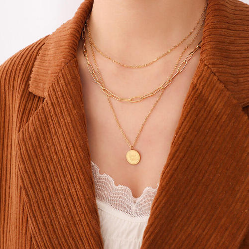 Wholesale Stainless Steel Multi-layered Coin Necklace