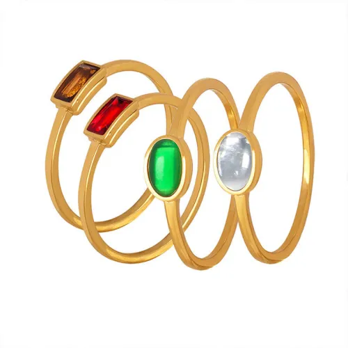 Wholesale Stainless Steel Colorful Crystals Ring