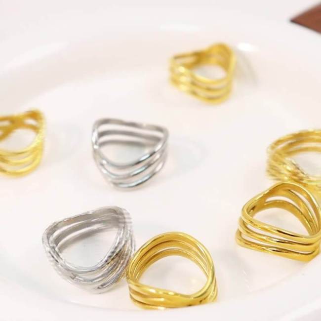 Wholesale Stainless Steel Multi Layered Wave Ring
