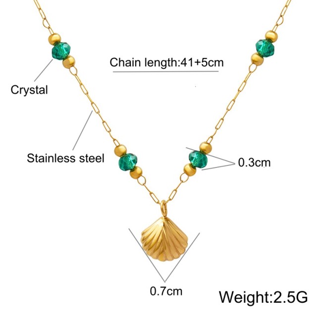 Wholesle Stainless Steel Green Crystal Stone Scallop Pendant
