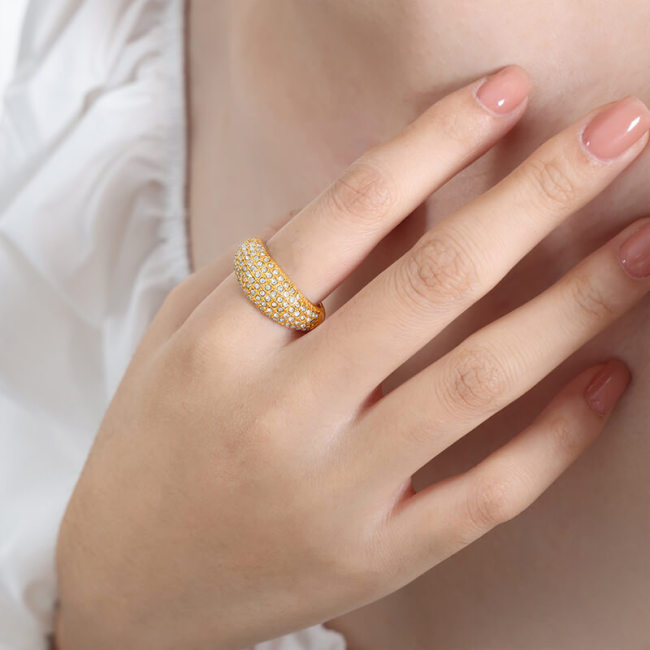 Wholesale Stainless Steel Sparkly Pave Dome Ring