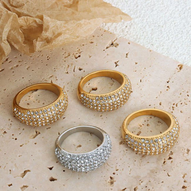 Wholesale Stainless Steel Sparkly Pave Dome Ring
