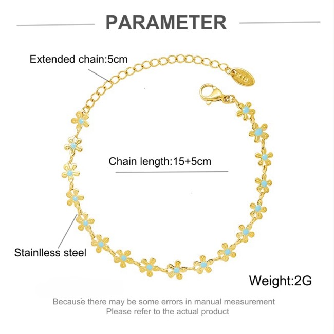 Wholesale Stainless Steel Blue Flower Bracelet