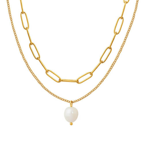 Wholesale Steel Layered Pearl Pendant Necklace