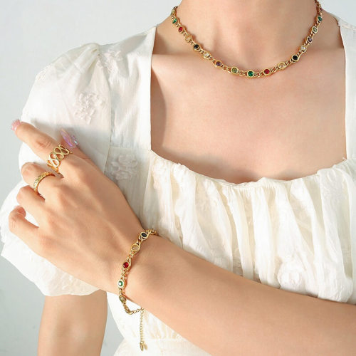 Wholesale Multi-colored Zirconia Steel Chain Necklace