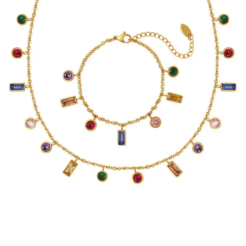 Wholesale Stainless Steel Multi-colored Zirconia Bracelet Necklace