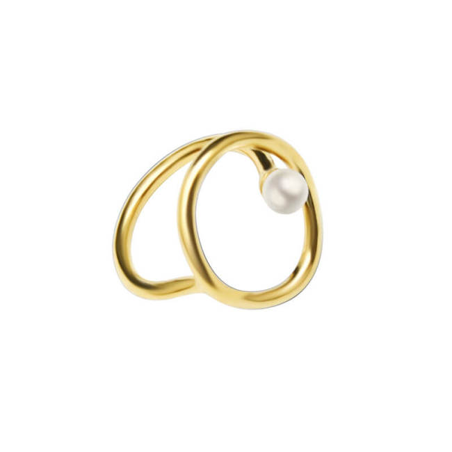 Wholesale Stainless Steel Abstract Geometric Imitation Pearl Ring
