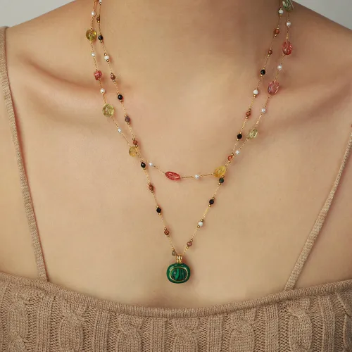 Wholesale Natural Stone Hand Made Steel Necklace
