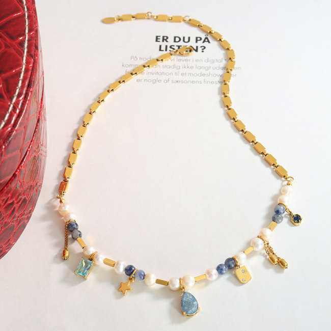 Wholesale Stainless Steel Natural Stone Pearl Crystal Pendant