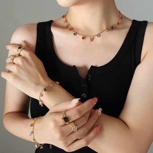 Wholesale Stainless Steel Multi-colored Zirconia Bracelet Necklace