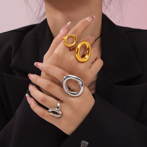Wholesale Stainless Steel Geometric Hollow Irregular Chunky Ring