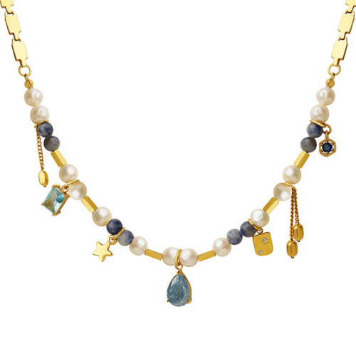 Stainless Steel Beads Natural Stone Pearl Necklace