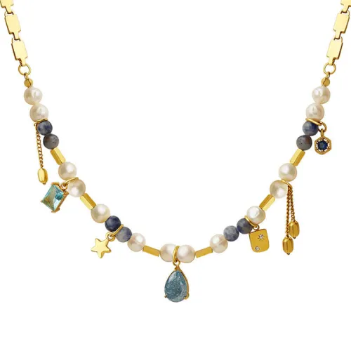 Stainless Steel Beads Natural Stone Pearl Necklace