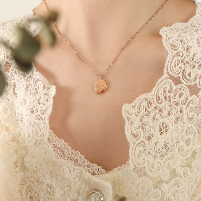 Wholesale Stainless Steel Irregular Oval Pendant Necklace Engraved “You are adorable”