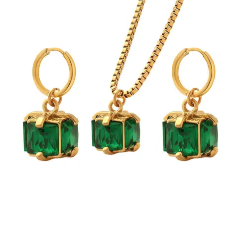 Wholesale Stainless Steel Emerald Zirconia Necklace