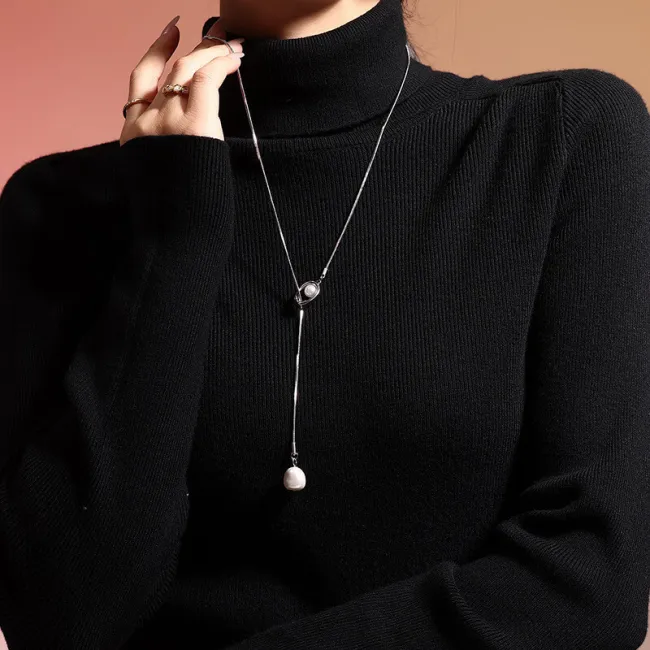 Wholesale Stainless Steel Imitation Pearl Sweater Chain