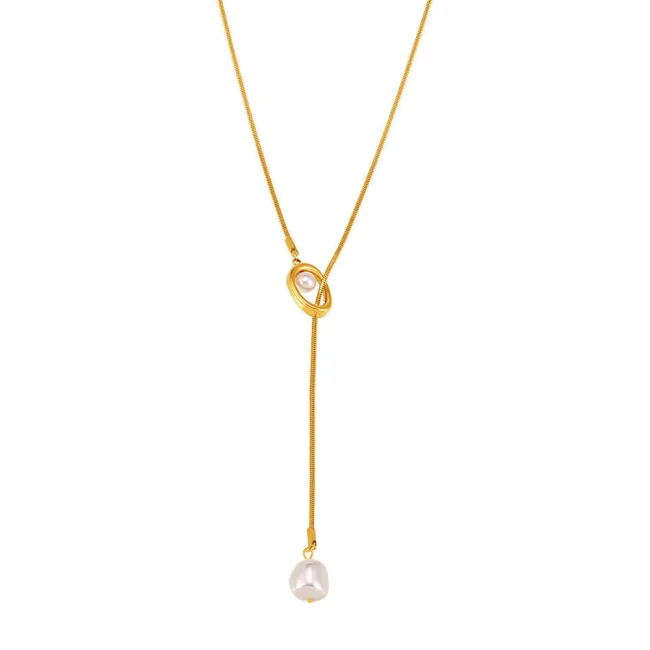 Wholesale Stainless Steel Imitation Pearl Sweater Chain