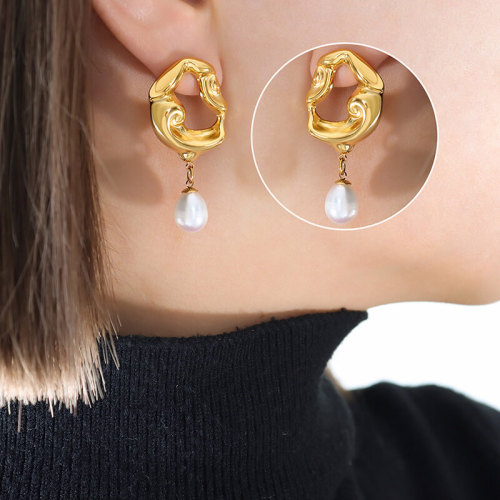Wholesale Stainless Steel Irregular Pearl Earrings