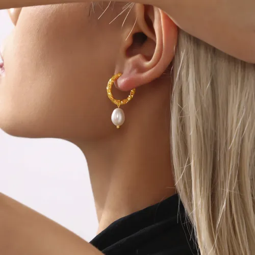 Wholesale Stainless Steel Hoop Earring with Pearl