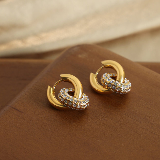 Wholesale Stainless Steel Pave Interlock Hoops with CZ