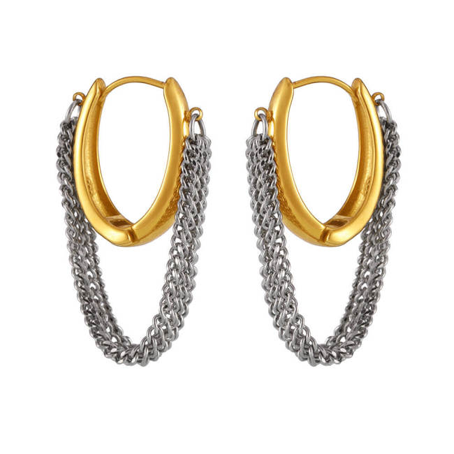 Wholesale Steel Multi-Layered Chain Tassel Earrings