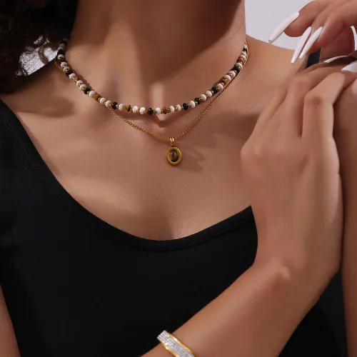 Wholesale Natural Stone Beads Stacking Chain Necklace