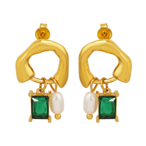 Wholesale Stainless Steel Earrings with Green Crystal