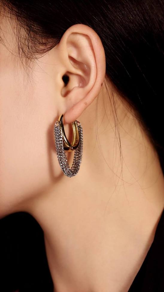 Wholesale Steel Multi-Layered Chain Tassel Earrings