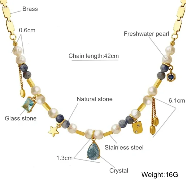 Wholesale Stainless Steel Natural Stone Pearl Crystal Pendant