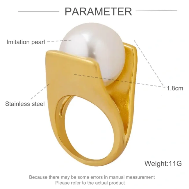 Wholesale Stainless Steel Y Shaped Exaggerated Pearl Ring