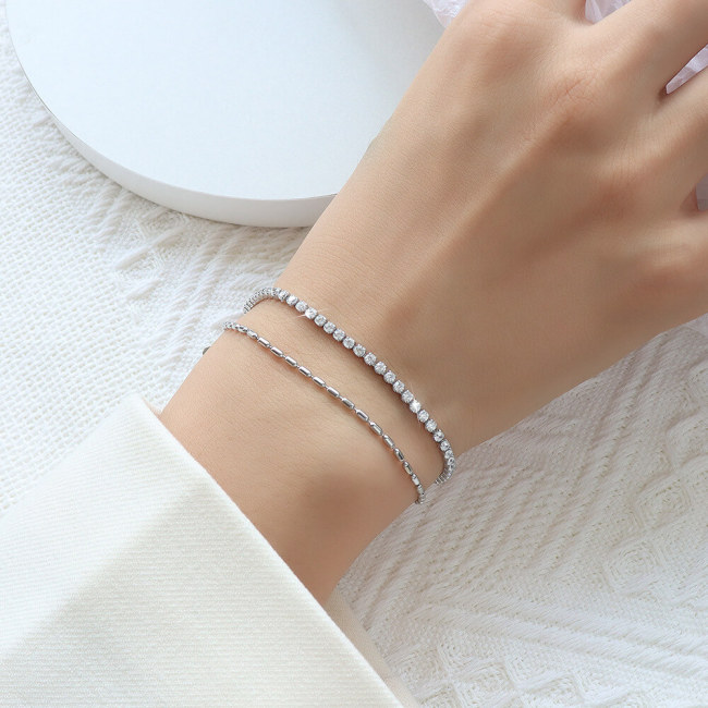 Wholesale Stainless Steel Zirconia Double Layer Bracelet