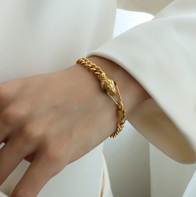 Wholesale Stainless Steel Snakehead Zirconia Eye Bracelet