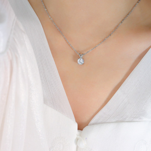 Wholesale Stainless Steel Single CZ Pendant Necklace