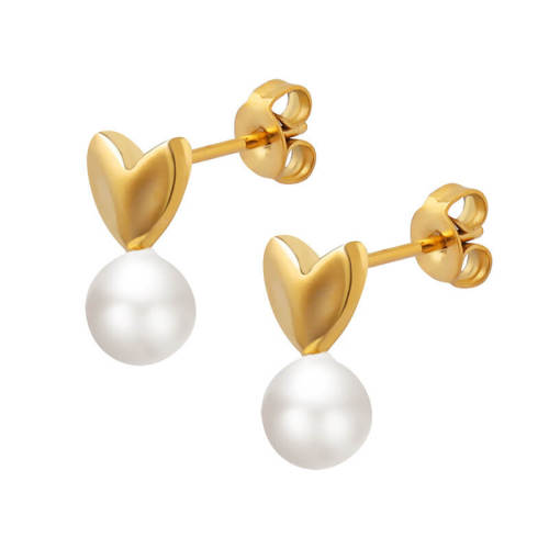 Wholesale Stainless Steel Pearl Heart Earrings