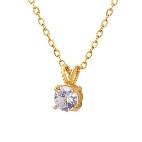 Wholesale Stainless Steel Single CZ Pendant Necklace