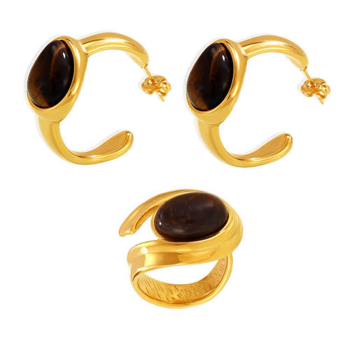 Wholesale Steel Tiger Eye Earrings Open Ring