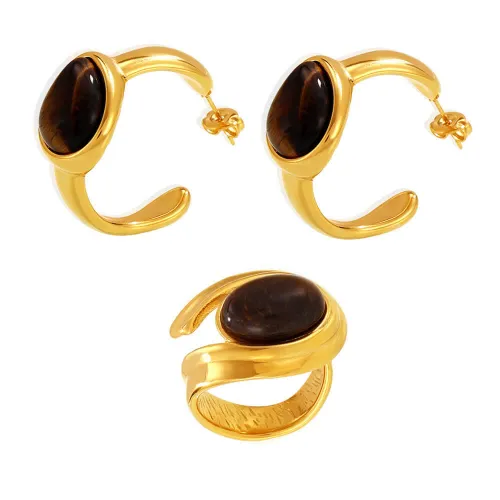 Wholesale Steel Tiger Eye Earrings Open Ring