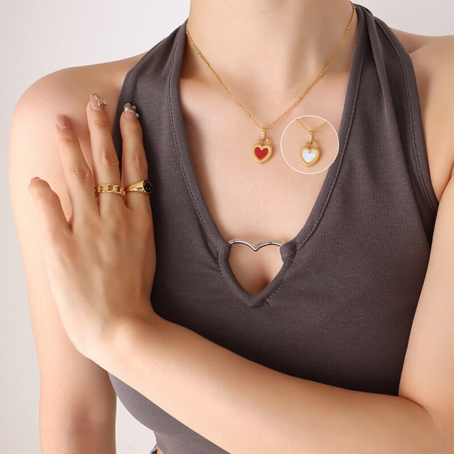 Wholesale Stainless Steel Double-sided Heart Necklace