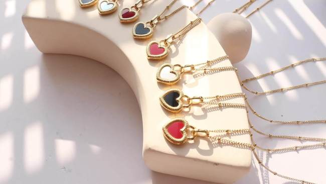 Wholesale Stainless Steel Double-sided Heart Necklace