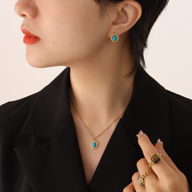 Wholesale Stainless Steel Vintage Stone Necklace