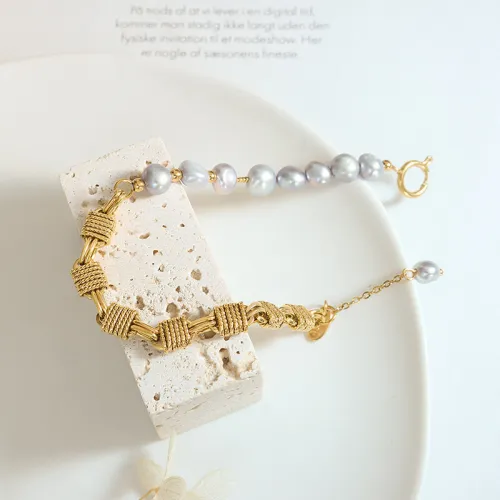 Wholesale Brass Chain and Pearl Bracelet
