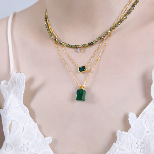 Wholesale Stainless Steel Green Minimalist Necklace