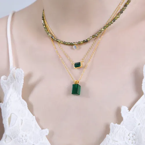 Wholesale Stainless Steel Green Minimalist Necklace