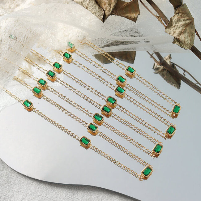 Wholesale Stainless Steel Emerald Zirconia Necklace