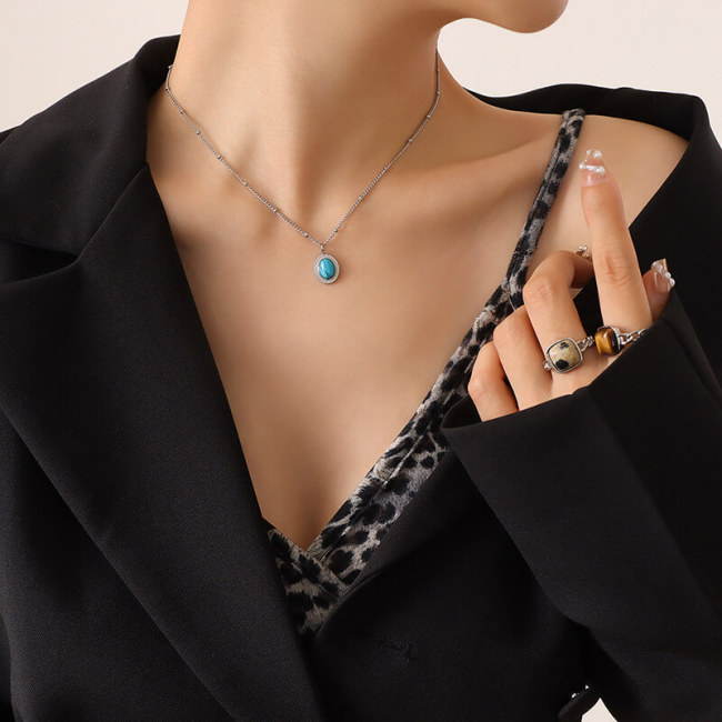 Wholesale Stainless Steel Vintage Stone Necklace