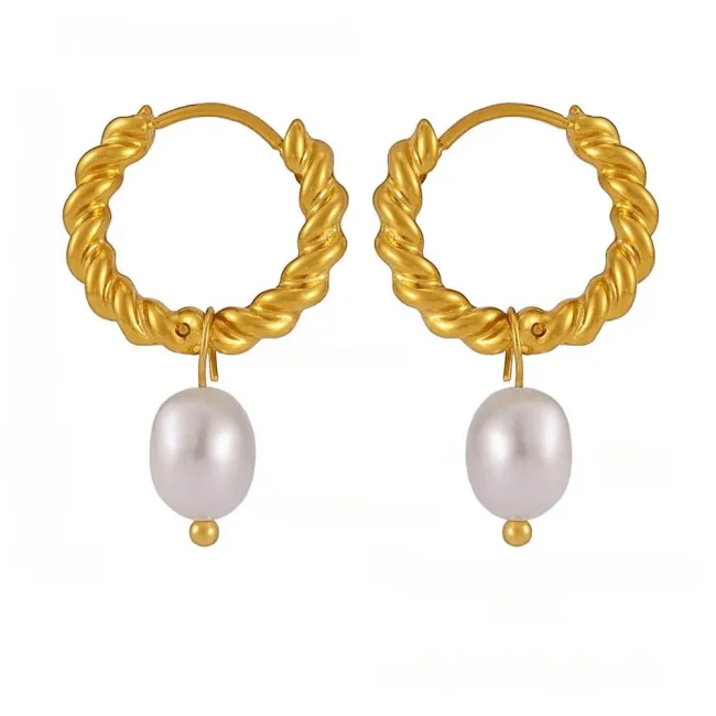 Wholesale Stainless Steel Hoop Earring with Pearl